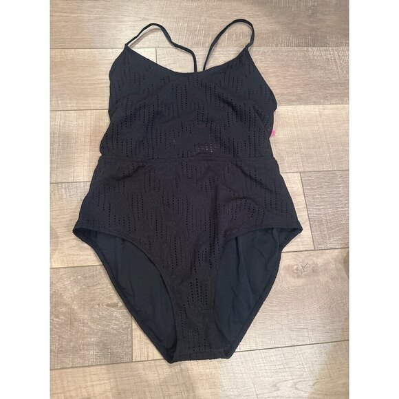 Ninety-Nine Degrees V-neck Lace up One-Piece Swimsuit, Women's, Size: XXL, Black - Picture 2 of 5